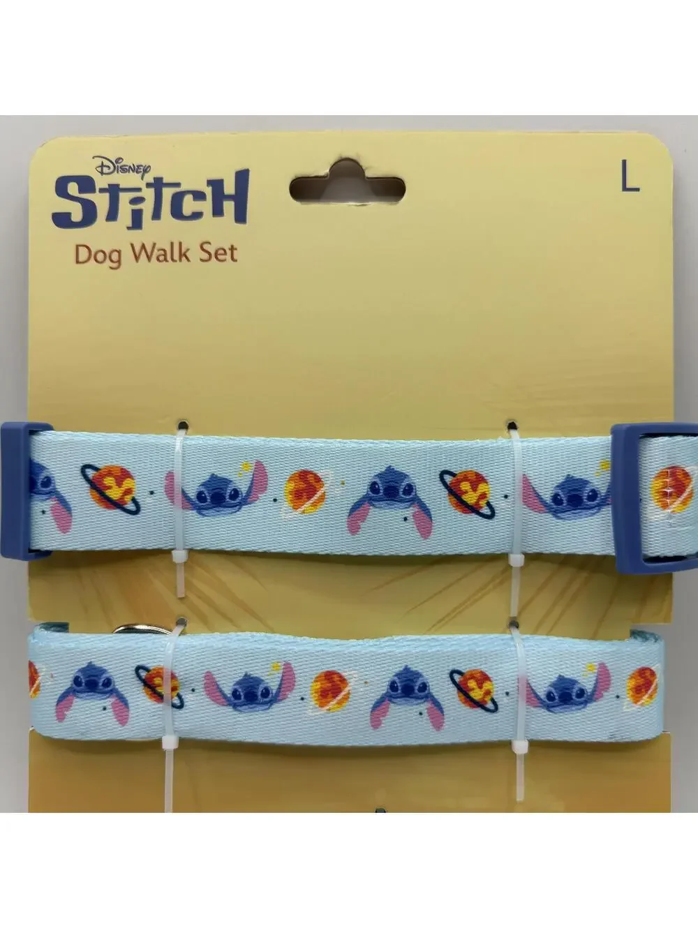 Disney Stitch Dog Leash Plastic Clip Collar and Waste Bag Dispenser Set Blue Lrg
